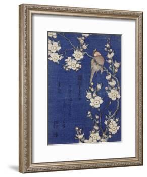 Bouvreuil et cerisier pleureur en fleur-Katsushika Hokusai-Framed Giclee Print