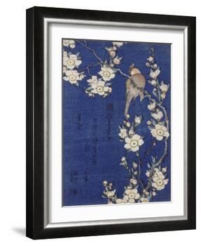 Bouvreuil et cerisier pleureur en fleur-Katsushika Hokusai-Framed Giclee Print