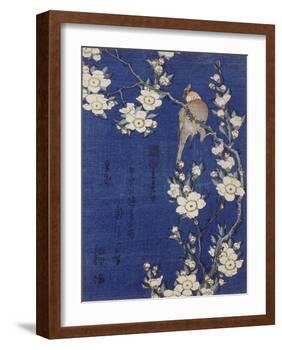 Bouvreuil et cerisier pleureur en fleur-Katsushika Hokusai-Framed Giclee Print