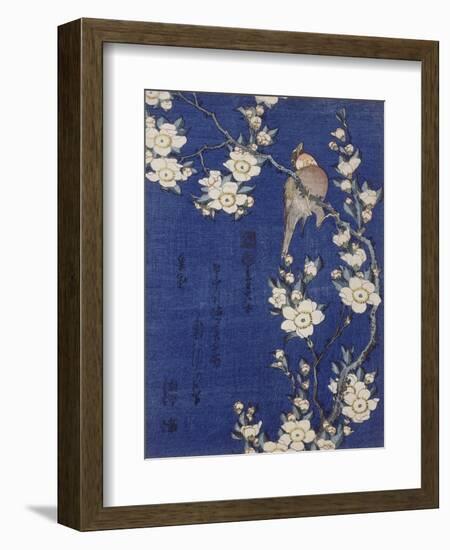 Bouvreuil et cerisier pleureur en fleur-Katsushika Hokusai-Framed Giclee Print