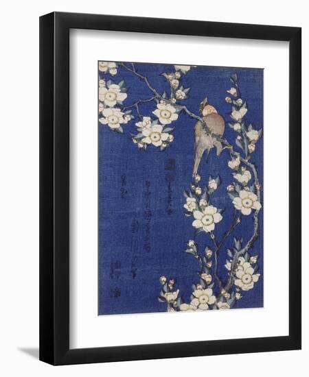 Bouvreuil et cerisier pleureur en fleur-Katsushika Hokusai-Framed Giclee Print