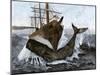 Bow of the Ship "Essex" Striking a Whale-null-Mounted Giclee Print
