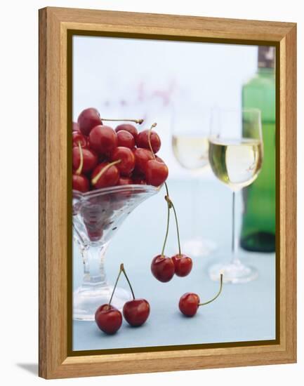 Bowl of Cherries and Two Glasses of White Wine-Vladimir Shulevsky-Framed Premier Image Canvas