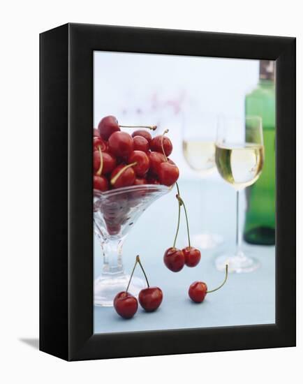 Bowl of Cherries and Two Glasses of White Wine-Vladimir Shulevsky-Framed Premier Image Canvas