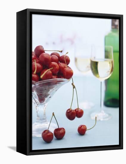 Bowl of Cherries and Two Glasses of White Wine-Vladimir Shulevsky-Framed Premier Image Canvas