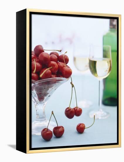 Bowl of Cherries and Two Glasses of White Wine-Vladimir Shulevsky-Framed Premier Image Canvas