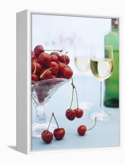 Bowl of Cherries and Two Glasses of White Wine-Vladimir Shulevsky-Framed Premier Image Canvas