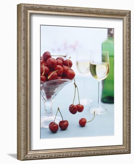 Bowl of Cherries and Two Glasses of White Wine-Vladimir Shulevsky-Framed Photographic Print