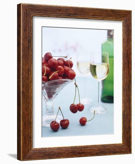 Bowl of Cherries and Two Glasses of White Wine-Vladimir Shulevsky-Framed Photographic Print