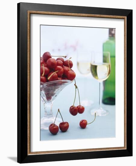 Bowl of Cherries and Two Glasses of White Wine-Vladimir Shulevsky-Framed Photographic Print