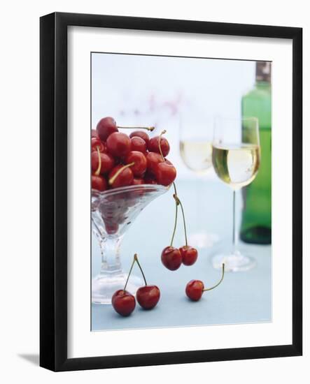 Bowl of Cherries and Two Glasses of White Wine-Vladimir Shulevsky-Framed Photographic Print