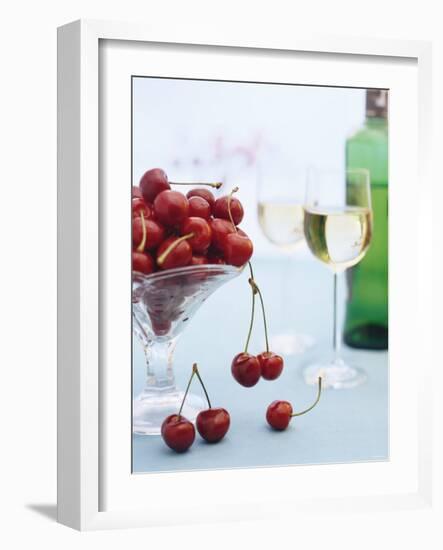Bowl of Cherries and Two Glasses of White Wine-Vladimir Shulevsky-Framed Photographic Print