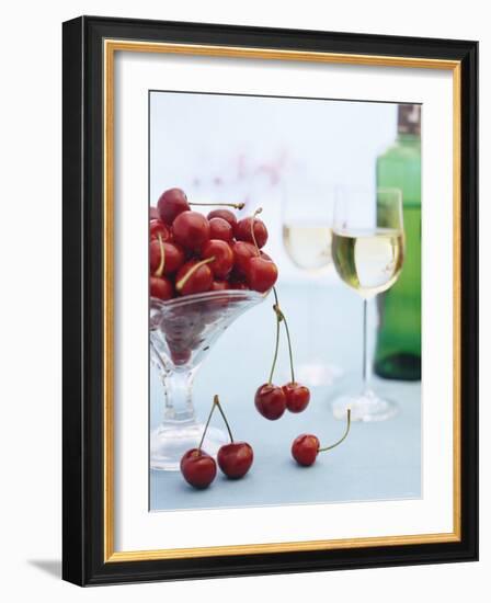 Bowl of Cherries and Two Glasses of White Wine-Vladimir Shulevsky-Framed Photographic Print