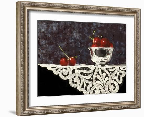 Bowl of Cherries with Lace-Sandra Willard-Framed Giclee Print
