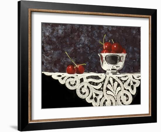 Bowl of Cherries with Lace-Sandra Willard-Framed Giclee Print