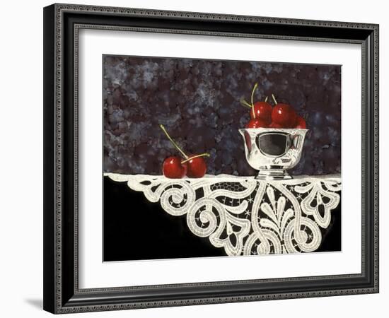 Bowl of Cherries with Lace-Sandra Willard-Framed Giclee Print