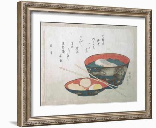 Bowl of Fish and Noodles (New Year Meal)-Teisai Hokuba-Framed Giclee Print