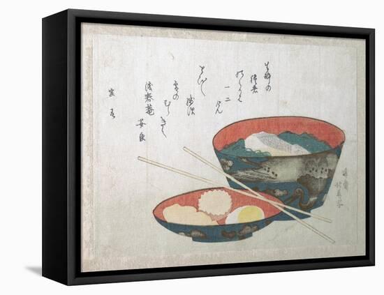 Bowl of Fish and Noodles (New Year Meal)-Teisai Hokuba-Framed Premier Image Canvas