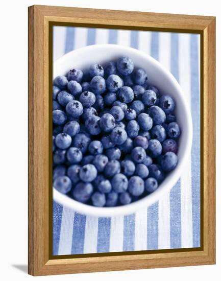 Bowl of Fresh Blueberries on Striped Cloth-Yvonne Duivenvoorden-Framed Premier Image Canvas