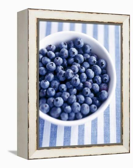 Bowl of Fresh Blueberries on Striped Cloth-Yvonne Duivenvoorden-Framed Premier Image Canvas