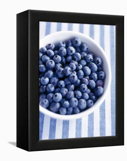 Bowl of Fresh Blueberries on Striped Cloth-Yvonne Duivenvoorden-Framed Premier Image Canvas