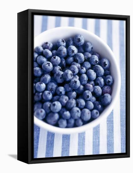 Bowl of Fresh Blueberries on Striped Cloth-Yvonne Duivenvoorden-Framed Premier Image Canvas