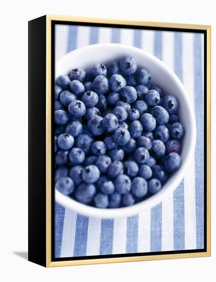 Bowl of Fresh Blueberries on Striped Cloth-Yvonne Duivenvoorden-Framed Premier Image Canvas