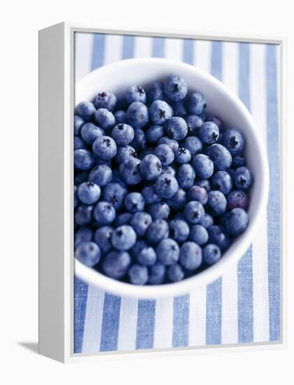 Bowl of Fresh Blueberries on Striped Cloth-Yvonne Duivenvoorden-Framed Premier Image Canvas