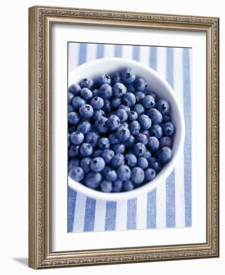 Bowl of Fresh Blueberries on Striped Cloth-Yvonne Duivenvoorden-Framed Photographic Print