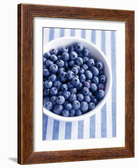 Bowl of Fresh Blueberries on Striped Cloth-Yvonne Duivenvoorden-Framed Photographic Print