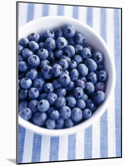 Bowl of Fresh Blueberries on Striped Cloth-Yvonne Duivenvoorden-Mounted Photographic Print