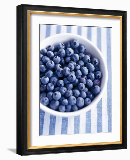 Bowl of Fresh Blueberries on Striped Cloth-Yvonne Duivenvoorden-Framed Photographic Print