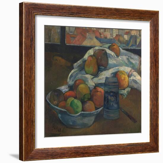 Bowl of Fruit and Tankard before a Window. Probably 1890-Paul Gauguin-Framed Giclee Print