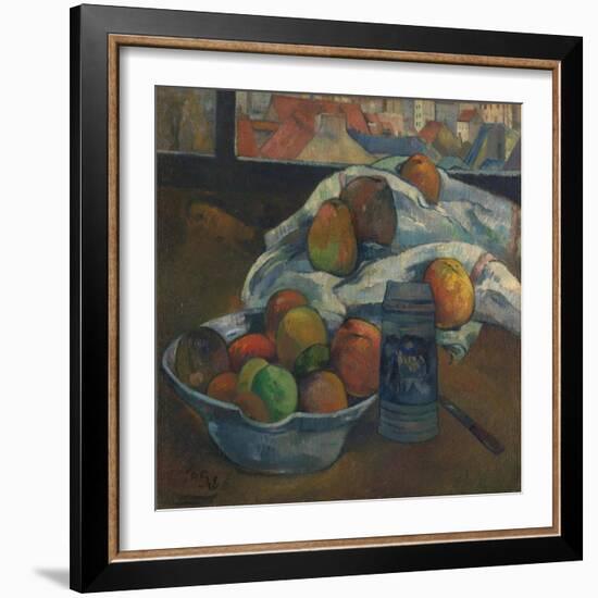 Bowl of Fruit and Tankard before a Window. Probably 1890-Paul Gauguin-Framed Giclee Print