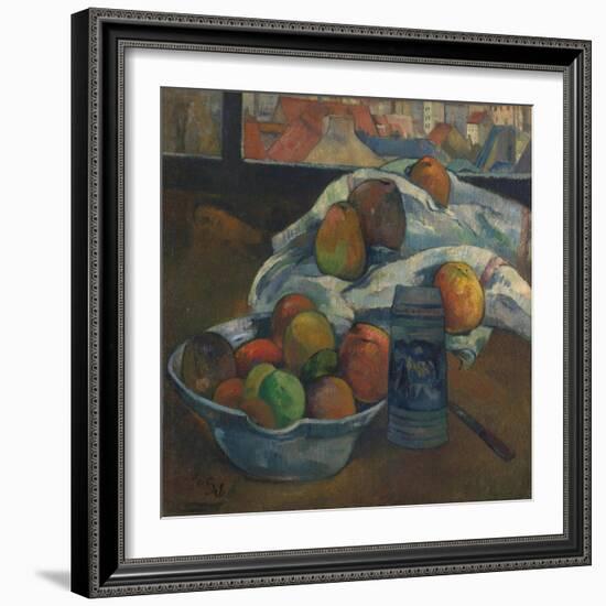 Bowl of Fruit and Tankard before a Window. Probably 1890-Paul Gauguin-Framed Giclee Print
