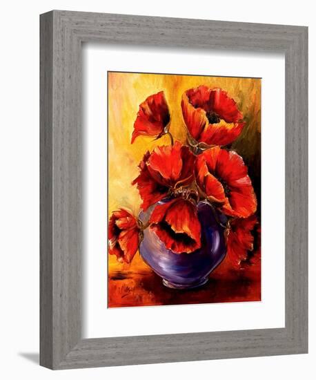 Bowl of Red Poppies-Diane Millsap-Framed Art Print