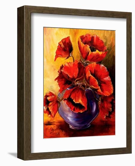 Bowl of Red Poppies-Diane Millsap-Framed Art Print