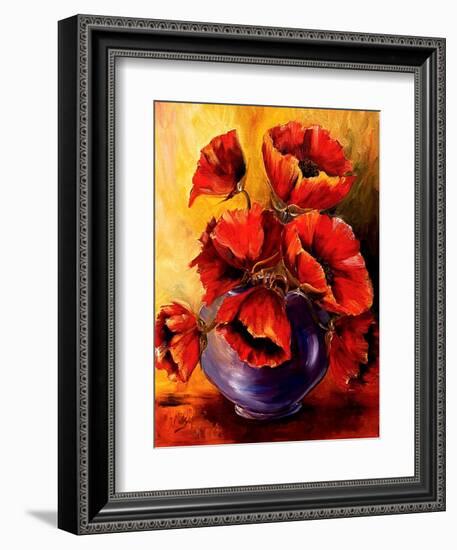 Bowl of Red Poppies-Diane Millsap-Framed Art Print