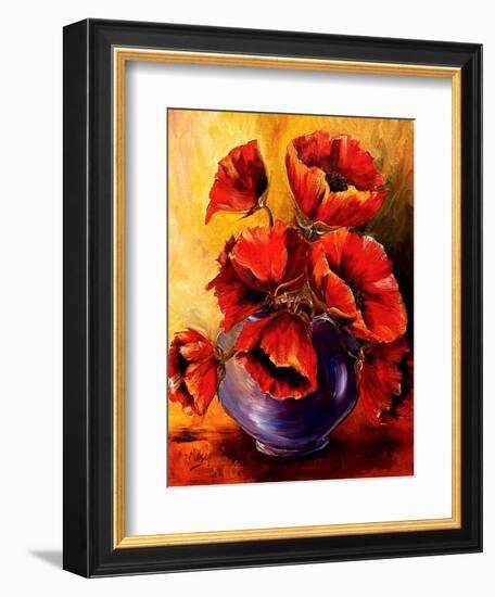 Bowl of Red Poppies-Diane Millsap-Framed Art Print