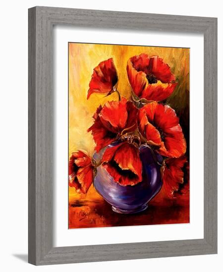 Bowl of Red Poppies-Diane Millsap-Framed Art Print