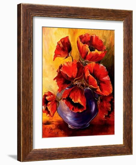 Bowl of Red Poppies-Diane Millsap-Framed Art Print