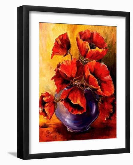 Bowl of Red Poppies-Diane Millsap-Framed Art Print