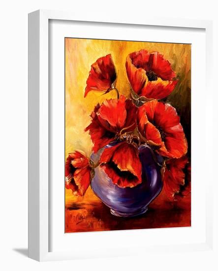 Bowl of Red Poppies-Diane Millsap-Framed Art Print