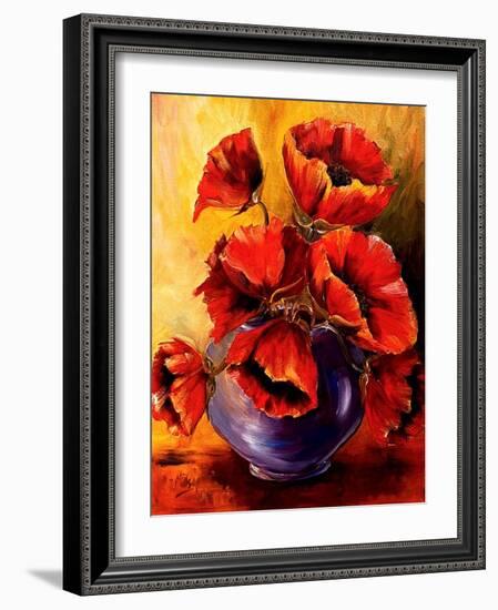 Bowl of Red Poppies-Diane Millsap-Framed Art Print