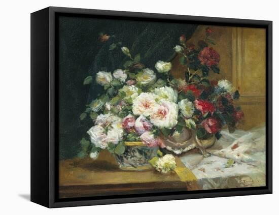 Bowl of Roses-Eugene Henri Cauchois-Framed Premier Image Canvas