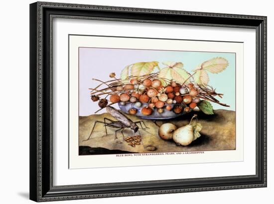 Bowl of Strawberries, Pears and a Grasshopper-Giovanna Garzoni-Framed Art Print