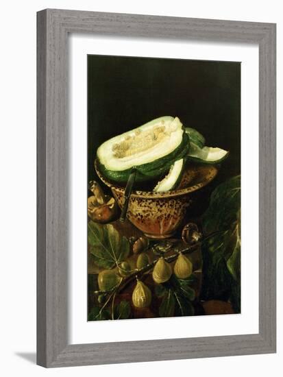 Bowl with Melon, Figs and Mushrooms, 1620-Juan Fernandez el labrador-Framed Giclee Print