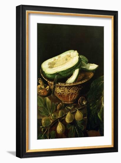 Bowl with Melon, Figs and Mushrooms, 1620-Juan Fernandez el labrador-Framed Giclee Print