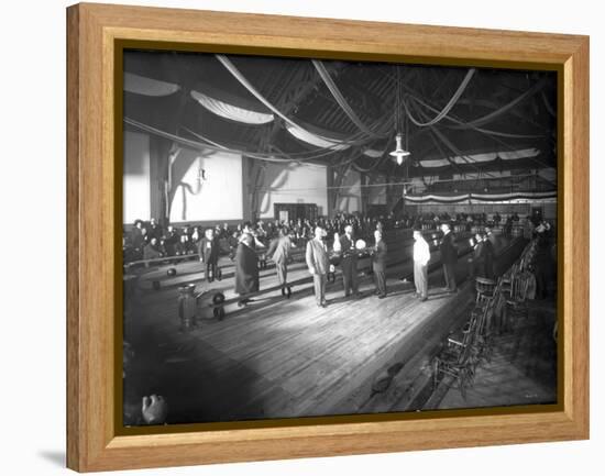 Bowlers' Opening at Bowling Alley, Madison Park, Seattle, 1909-Ashael Curtis-Framed Premier Image Canvas