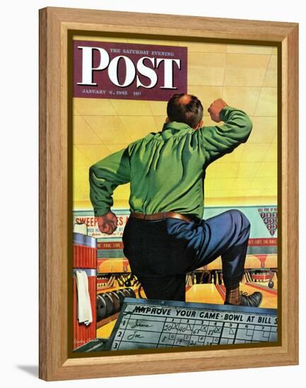 "Bowling a Split," Saturday Evening Post Cover, January 6, 1945-Stan Ekman-Framed Premier Image Canvas